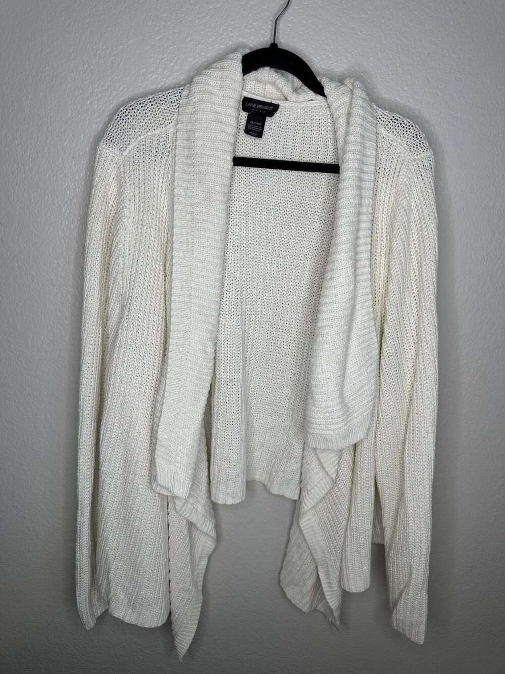 Lane Bryant Sweater Womens 26 28W White Open Front Knit Metallic Cardigan Plus